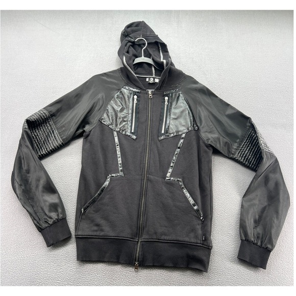 Adidas SLVR Jacket Mens XL Black Mixed Media Full Zip Hoodie Quilted Moto Style